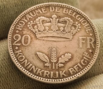 Strieborné 20 franky Belgicka.