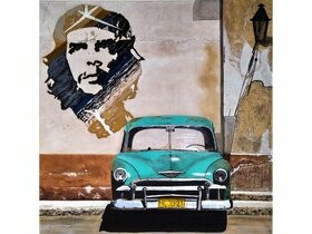 Kuba, Chevrolet a El Che maľovaný na plátne, 40 x 40 cm