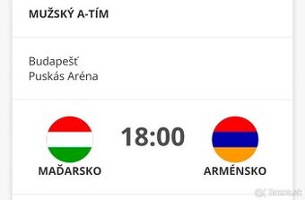 Kúpim 2x vstupenky na Maďarsko-Arménsko