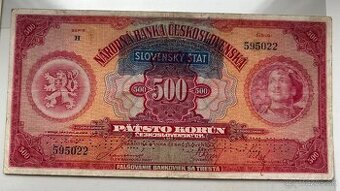 Bankovky Slovenský štát 500Kč 1929/39 Pretlač