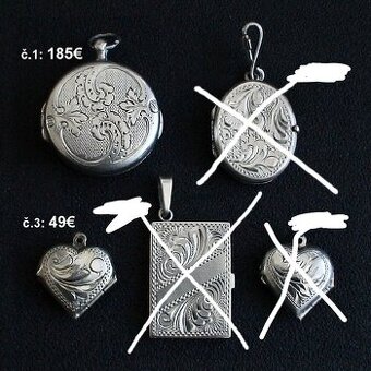 Starožitné strieborné gravírované otváracie prívesky - medai