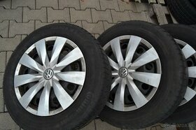 Plechové disky R16 + puklice VW + zimné gumy dojazdové