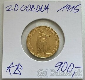 Zlatá minca 20 koruna 1915 Kremnica