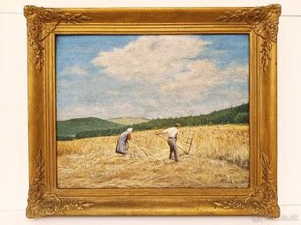 Obraz, A.Pásek, Žně 1940, olej na plátně 49x58