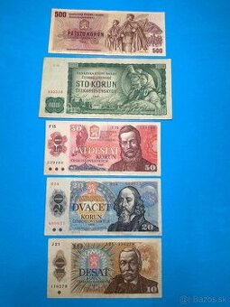 Bankovky ČESKOSLOVENSKO - 10, 20, 50, 100, 500 Kčs
