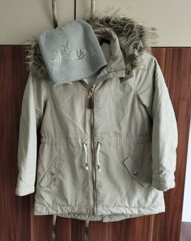 zimná bunda 128 + čiapka