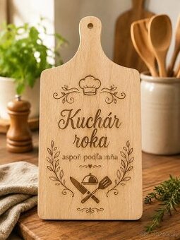 Drevený lopárik s gravírom – Kuchár roka, vtipný darček