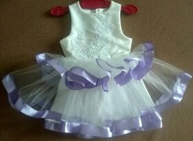 Detské šaty, ručna výroba, biela s fialovým okrajom