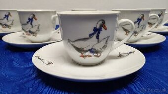 Čajová, kávová súprava, šálky, retro dizajn húsky