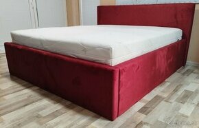 bordova manzelska postel Fines s matracom, 180x200x65 cm