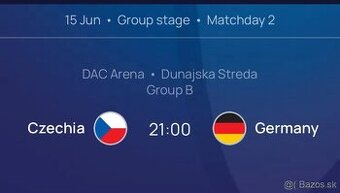 Ponúkam 2 vstupenky na futbal U21 Česko - Nemecko