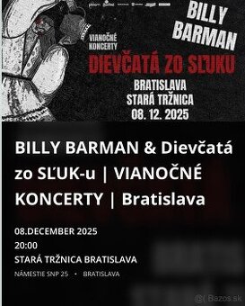Predám 2 lístky na Billy Barman 8.12
