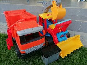 Hračky-smetiarske auto, traktor s lyžicou a bagrom