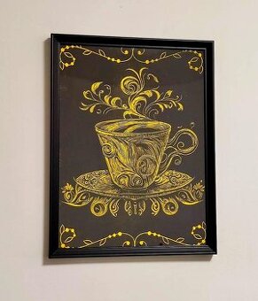 Šálka ornament - linoryt - grafika _ posledné 4 kusy