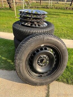 Plechové disky + puklice 5x112 195/65 R15 zimné pneumatiky