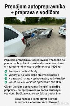 Prenájom autoprepravníka + preprava s vodičom