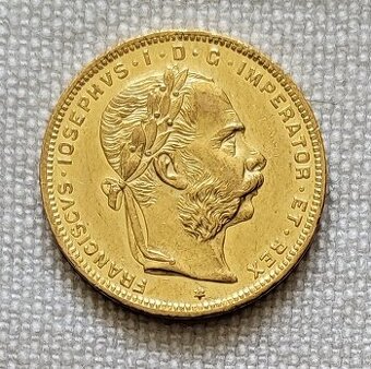 Zlatý rakúsky 8 zlatník FJI, 1878 bz