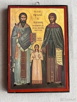 Dřevěná ikona svatý Rafael, Nikolaos a Irena.