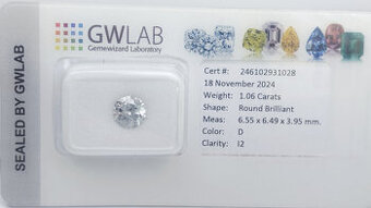 Na predaj: diamant 1,06 ct – farba D, brus Výborný