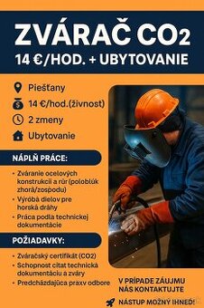 Hľadáme zváračov na oceľové konštrukcie – Piešťany