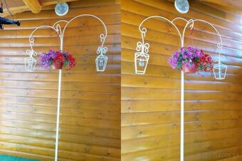Ručne robený z kovu stojan na kvety s lampášmi 270cm