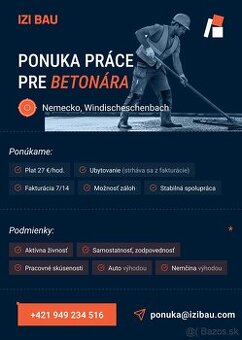 Ponuka práce Nemecko - Betonár