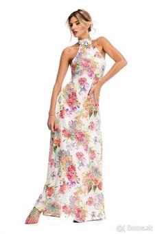 Krasne dlhe satenove kvetovane saty okolo krku NOVE