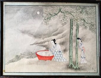 Akvarel Čína pravdepodobne 19 Storočie