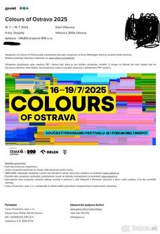 Predám vstupenku na Colours od Ostrava