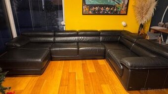 Velka sedacia suprava v tvare U v kombinacii koza a eko koza