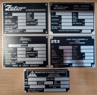 výrobný štítok na zetory a vlečky