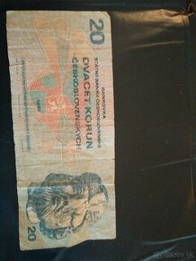 Predám papierovú bankovku - dvadsať korún Československo r.1 - 1