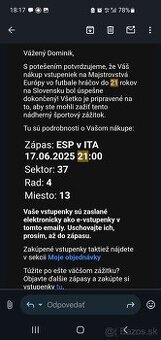 Predam 1 listok na Spanielsko Taliansko U21 v Trnave