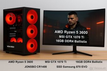 Výkonný herný PC – Ryzen 5 3600 + GTX1070Ti 8GB + 1TB NVMe