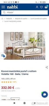 Kovová posteľ 160x200 nová