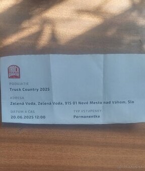Predám 4 kusy vstupenky na Truck country na Zelenej vode