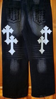 Ručné maľované a upravené široké nohavice-čierna