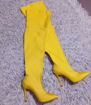 Luxusne talianske vysoké žlté čižmy nad kolená NOVE