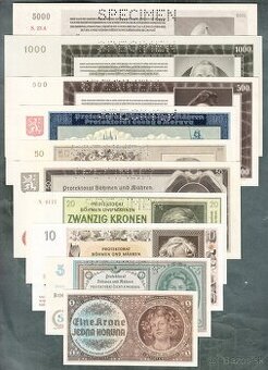 Staré bankovky II. světová válka PROTEKTORÁT KOMPLET SESTAVA