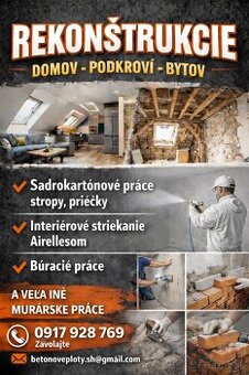 REKONŠTRUKCIE DOMOV BYTOV A PODKROVÍ A BÚRACIE PRACE