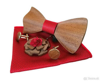 Štýlový drevený motýlik - set s brošňou