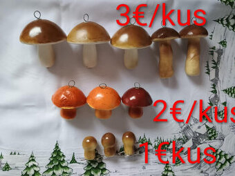 Muchotrávky a dubáky-ozdoby na stromček, Vianoce