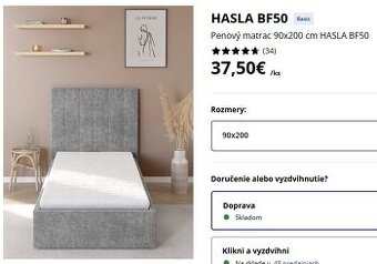 Predám penový matrac ako NOVÝ (90x200 cm) výška 10 cm