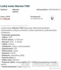 Lodný motor Mariner 5Hp