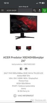 Acer Predátor 24”  XB240H