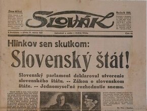 Denník Slovák - vznik Slovenského štátu