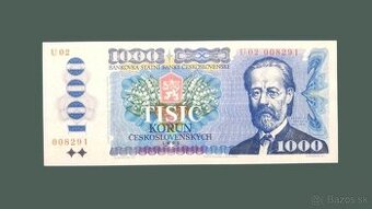 1000 korún 1985 veľmi vzacná séria U 02 , TOP stav UNC