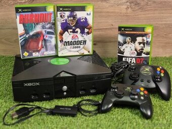 Original Xbox (v1.4), 2 ovládače, Burnout, Fifa, Madden