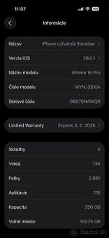 Predám iPhone 16 Pro 256GB biely titán