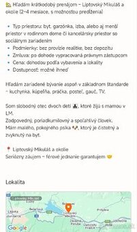 Hladam byt na 1-2 mesiace LM